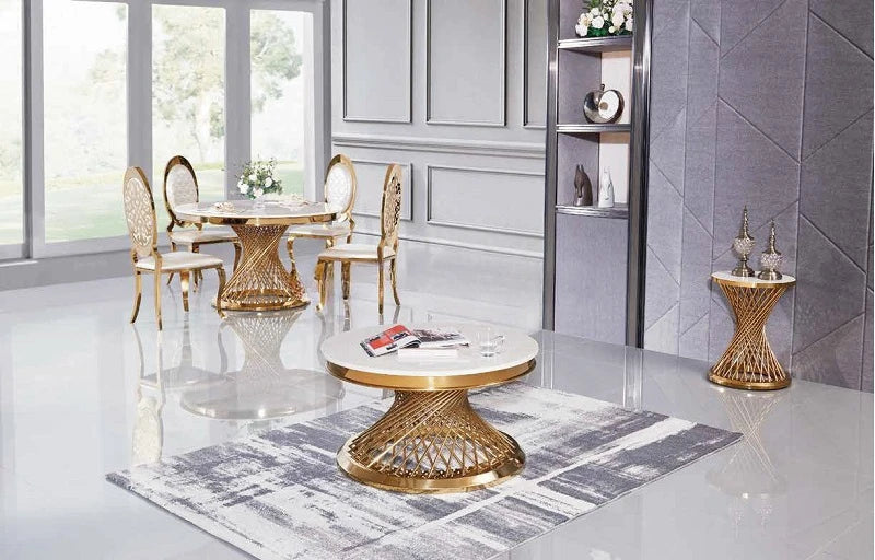 Opulent Gold Marble Coffee Table | Elegant Living Room Centerpiece