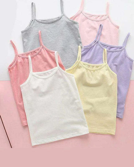 3-Pack Girls' Trendy Sleeveless Cotton Cami Tops - Stylish Spaghetti Strap Vests for Kids