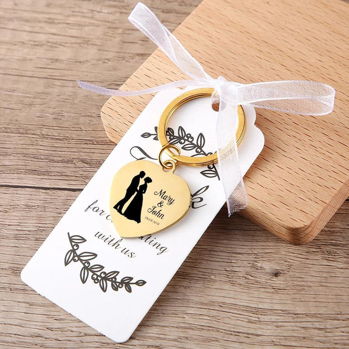 Custom Engraved Heart-Shaped Keychain for Weddings - Personalized Metal Keepsake with Names and Dates