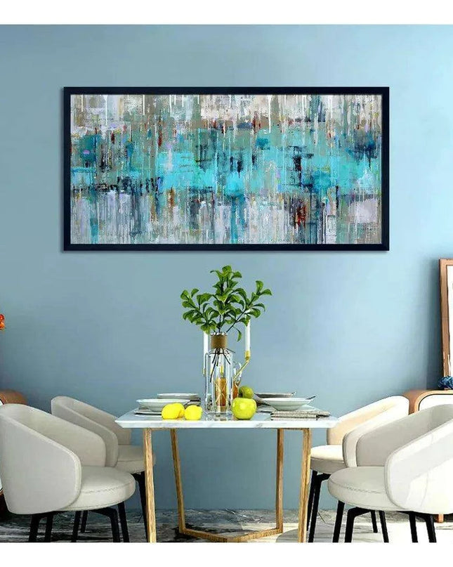 Sleek Gray Green Abstract Wall Art with Elegant Metal Details - Modern Home Decor