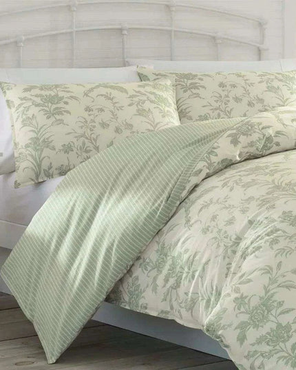 Tranquil Floral Jade Green Bedding Collection with Reversible Comforter - Luxury Cotton Set