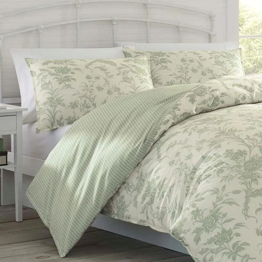 Tranquil Floral Jade Green Bedding Collection with Reversible Comforter - Luxury Cotton Set
