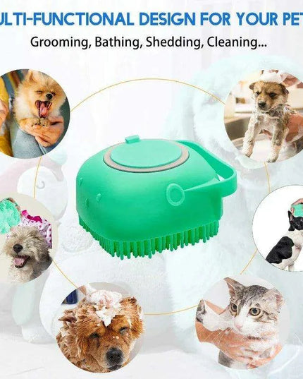 Silicone Pet Grooming Brush with Shampoo Dispenser - 2.7oz Capacity for Easy Bathing