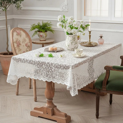 French Floral Lace Tablecloth — White, Multi-Shape, 5 Sizes