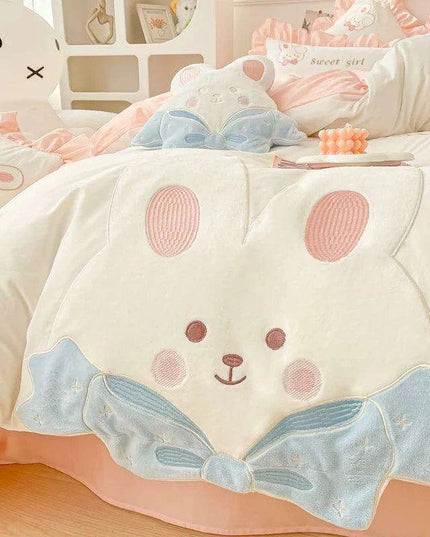 Charming Rabbit Applique Washed Cotton Bedding Set for Girls