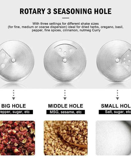 Stylish Rotating Glass Spice Dispenser Set with Stainless Steel Lids - Trio of Seasoning Jars