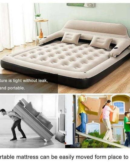 Premium Plush Inflatable Queen Sofa Bed with Adjustable Recline & Integrated Drink Holders