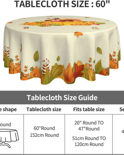 Thanksgiving Autumn Elegance Round Tablecloth | 60 Inch Turkey Harvest Design
