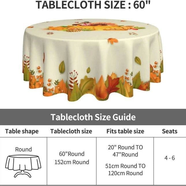 Thanksgiving Autumn Elegance Round Tablecloth | 60 Inch Turkey Harvest Design