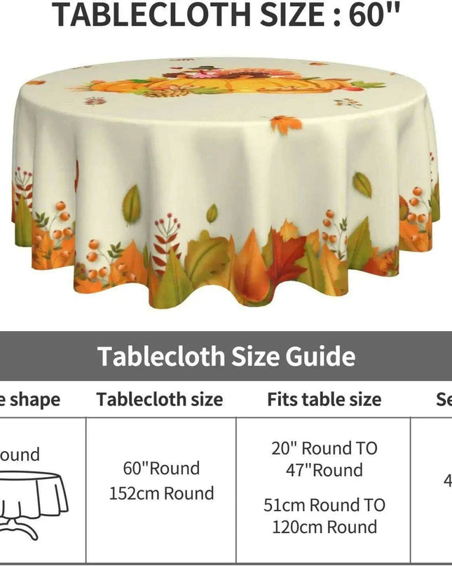Thanksgiving Autumn Elegance Round Tablecloth | 60 Inch Turkey Harvest Design
