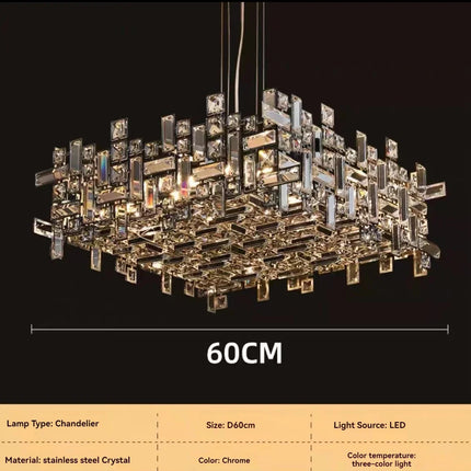 Modern LED Crystal Chandelier — Square & Linear, Custom Sizes