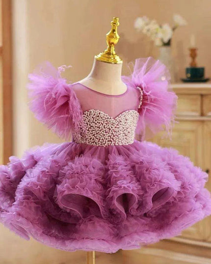 Elegant Beaded Mesh Princess Dress for Girls