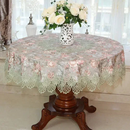Embroidered Lace Round Tablecloth — Pastoral Rose Gold Table Linen