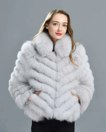 Reversible Luxury Fox Fur and Silk Winter Jacket - A Statement of Elegance