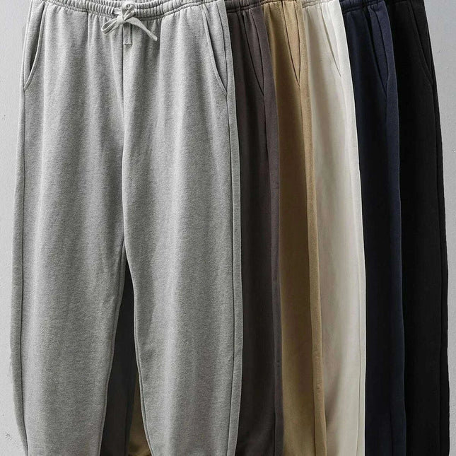 500G Heavyweight Men's Cotton Jogger Pants - Casual Loose Fit Drawstring Sweatpants for Spring and Autumn