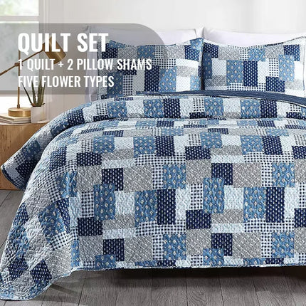 Charryarn Reversible Floral Quilt Bedding Set - Soft, Lightweight Micr