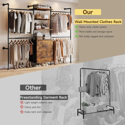 TideRise Wall Mounted Industrial Pipe Closet Organizer - 2 Drawers, 6