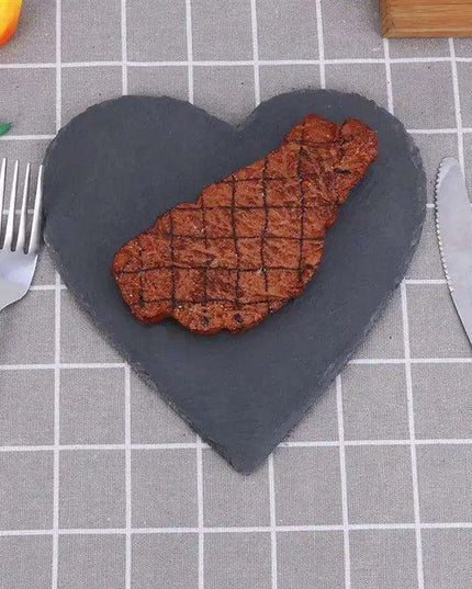 Charming Natural Slate Heart-Shaped Serving Tray Set for Culinary Delights