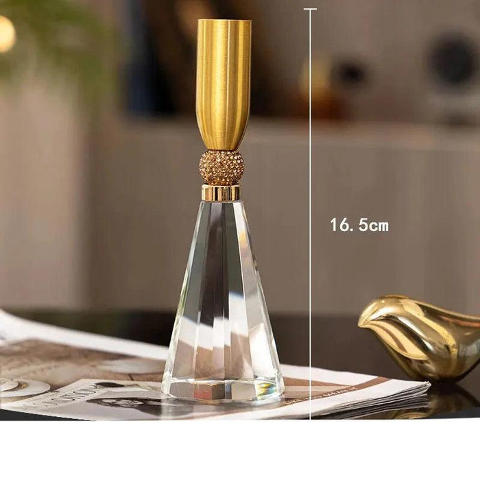 Golden Crystal Lotus Candlestick Holder - Wedding Table Decoration Candelabrum with Crystal Flowers