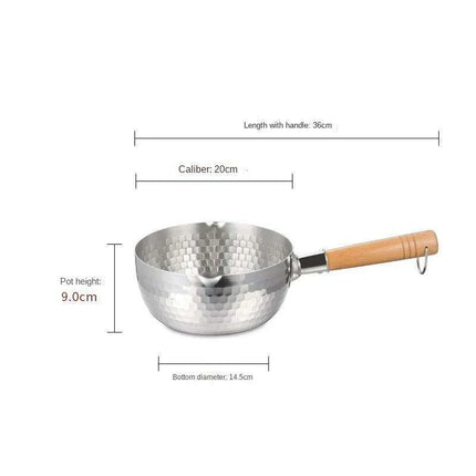 Japanese Stainless Steel Snow Pan with Ergonomic Wooden Handle and Lid - Perfect for Stewing, Frying, and Milk Heating