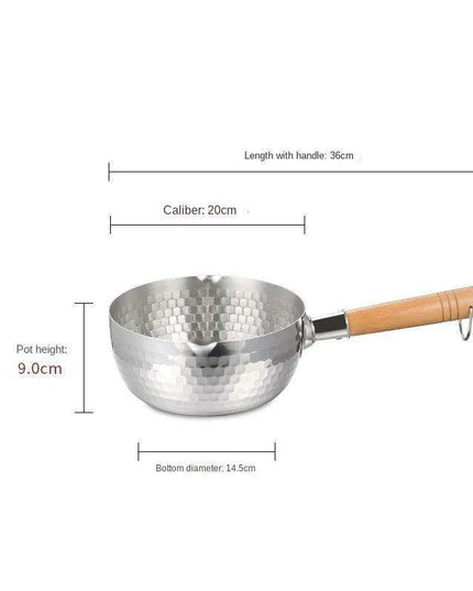 Japanese Stainless Steel Snow Pan with Ergonomic Wooden Handle and Lid - Perfect for Stewing, Frying, and Milk Heating
