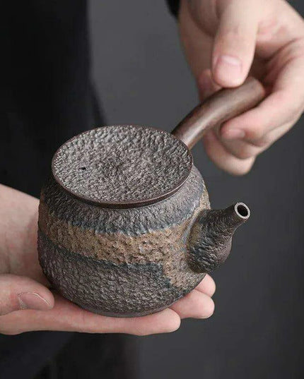 Elegant Blackwood-Handled Iron Glazed Japanese Kung Fu Teapot