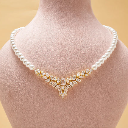 017068 Women Pearl Necklace Sets Cubic Zirconia Jewelry Set Dubai Dinn