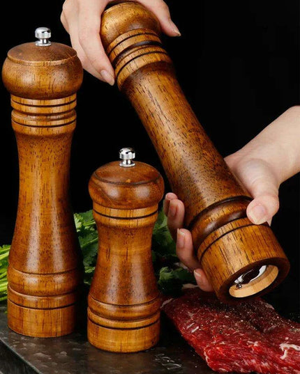 Stylish Wooden Salt and Pepper Grinder Set with Adjustable Ceramic Mechanisms and Elegant Stand