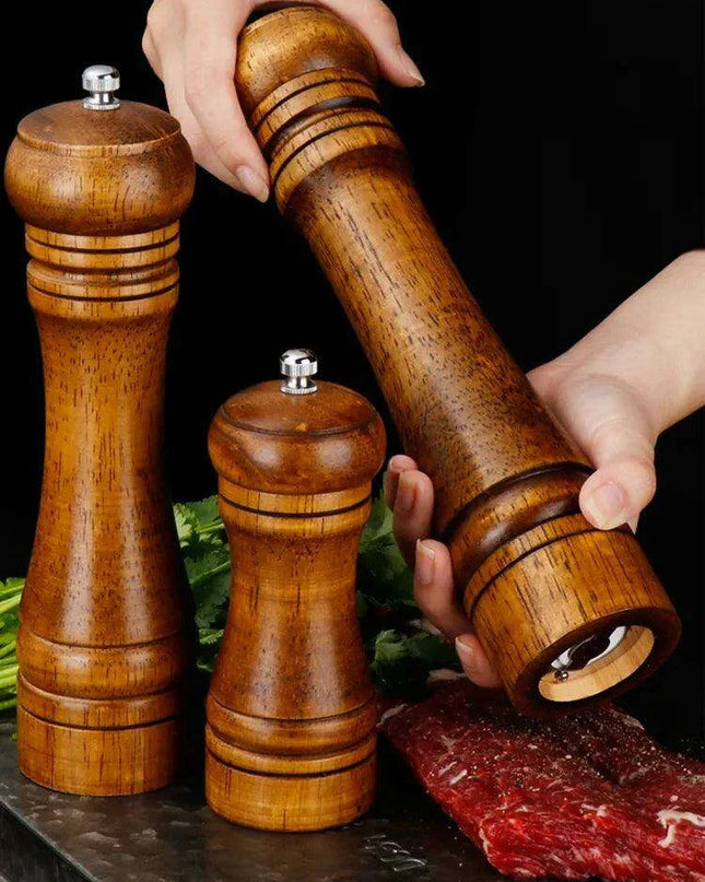 Stylish Wooden Salt and Pepper Grinder Set with Adjustable Ceramic Mechanisms and Elegant Stand