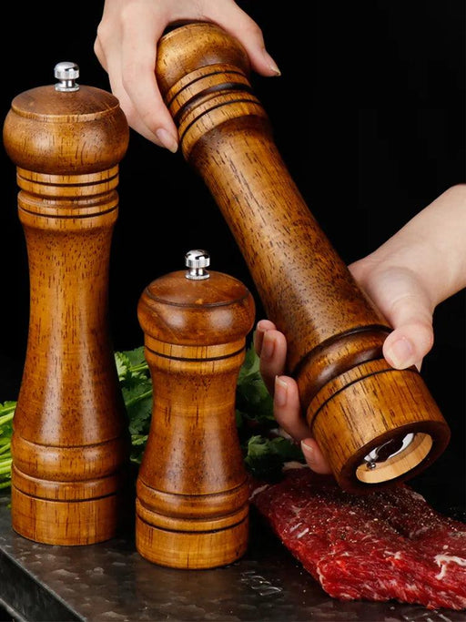 Stylish Wooden Salt and Pepper Grinder Set with Adjustable Ceramic Mechanisms and Elegant Stand
