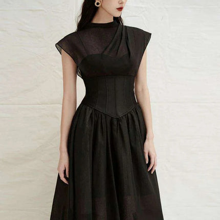Chic High Waist Pleated A-line Dress for Women