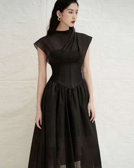 Chic High Waist Pleated A-line Dress for Women