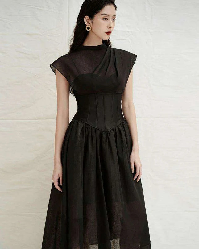 Chic High Waist Pleated A-line Dress for Women