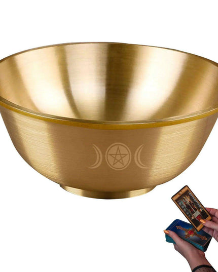 Mystical Copper Altar Bowl with Triple Moon and Pentacle Engravings for Spiritual Rituals