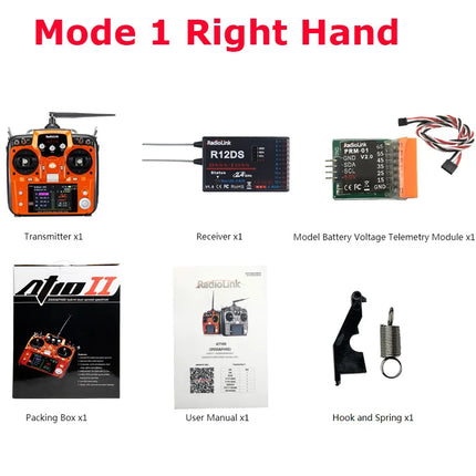 12-Channel 2.4GHz RC Transmitter & R12DS Receiver — AT10 II for Drone, Fixed Wing & Helicopter