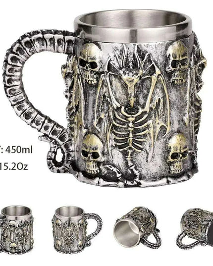 Skull Knight Tankard: Stainless Steel Resin Beer Stein - Viking Halloween Decor for Tea Pub