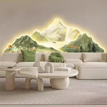 Cream Style Mountain Painting Wall Lamp | High-End Decorative Sconce