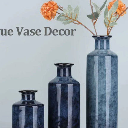 Elegant Blue Ceramic Vases Trio for Stylish Home Enhancement