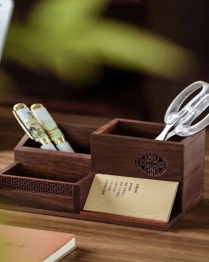 Sleek Black Walnut Desk Organizer - A Perfect Harmony of Elegance and Efficiency for Your Office