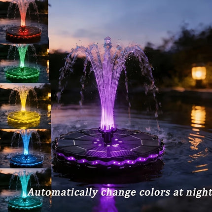 BaiAT02 Solar Fountain with LED Lights & 8 Nozzles, 1800mAh Battery