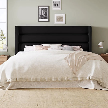 Queen Upholstered Platform Bed Frame with Wingback Headboard, No Box Spring Needed, Under Bed Storage, Easy Assembly, Black queen-upholstered-platform-bed-frame-with-wingback-headboard-no-box-spring-needed-under-bed-storage-easy-assembly-black
