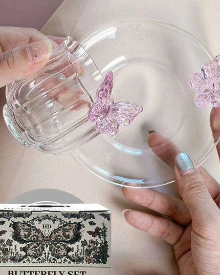 Charming Floral Butterfly Glass Teacup Set - Perfect for Elegant Tea Events