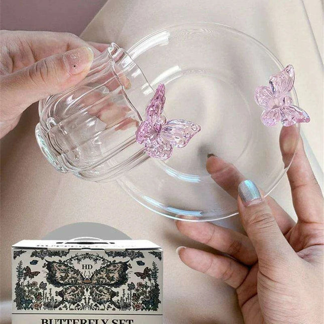 Charming Floral Butterfly Glass Teacup Set - Perfect for Elegant Tea Events