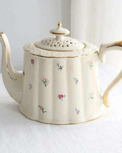 Opulent Gold Floral Bone China Tea and Coffee Set - Teapot with Cups