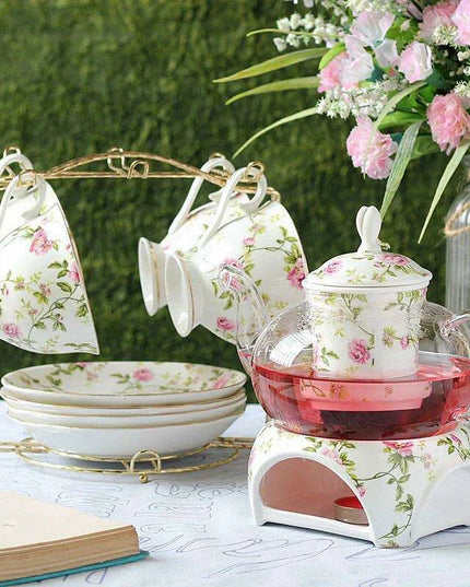 Elegant Glass Teapot & Porcelain Cup Set for Afternoon Tea - Perfect Gift for Home Celebrations