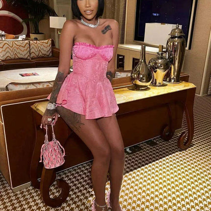 Enchanting Lace Jacquard Strapless Dress - Slim Fit Princess Charm for Special Celebrations