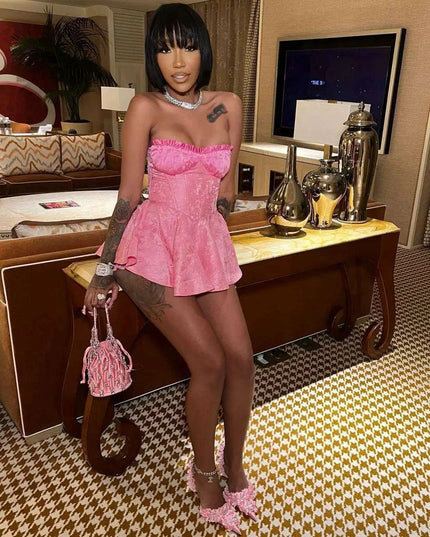 Enchanting Lace Jacquard Strapless Dress - Slim Fit Princess Charm for Special Celebrations