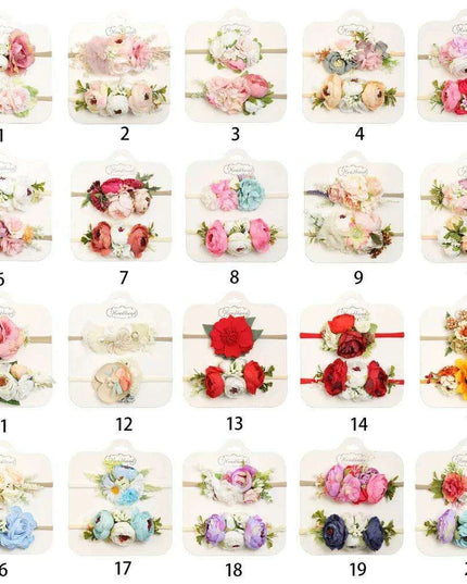 Floral Bow Infant Headband Set - 2-Piece Stretchy Hair Accessories for Newborns