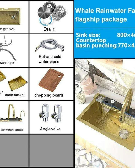 Sophisticated Golden Stainless Steel Kitchen Sink with Generous Embossed Basin - Contemporary Design & High Efficiency