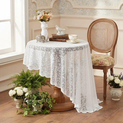French Floral Lace Tablecloth — White, Multi-Shape, 5 Sizes